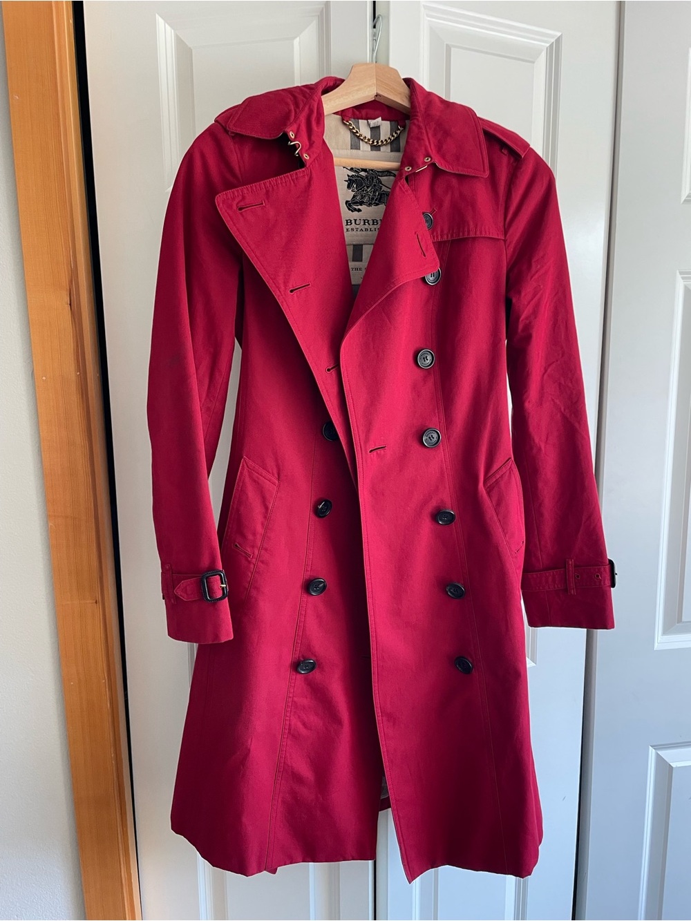 Burberry Red Double-Breasted Trench Coat with Belt
